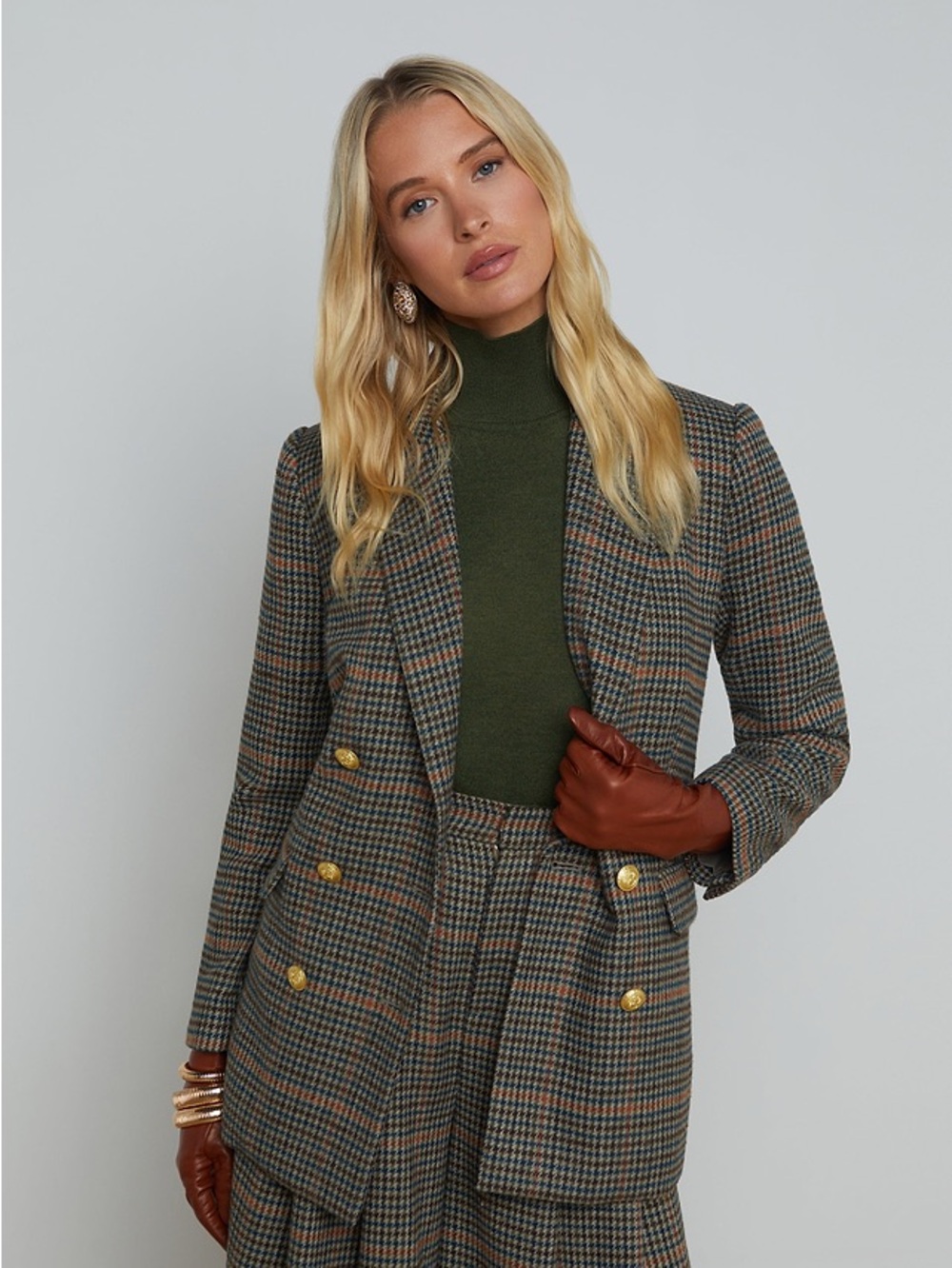 L’AGENCE Aimee Boyfriend Blazer - Tan/Teal Plaid / 4
